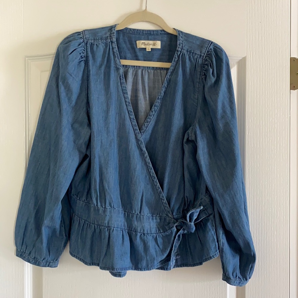 Madewell denim wrap top